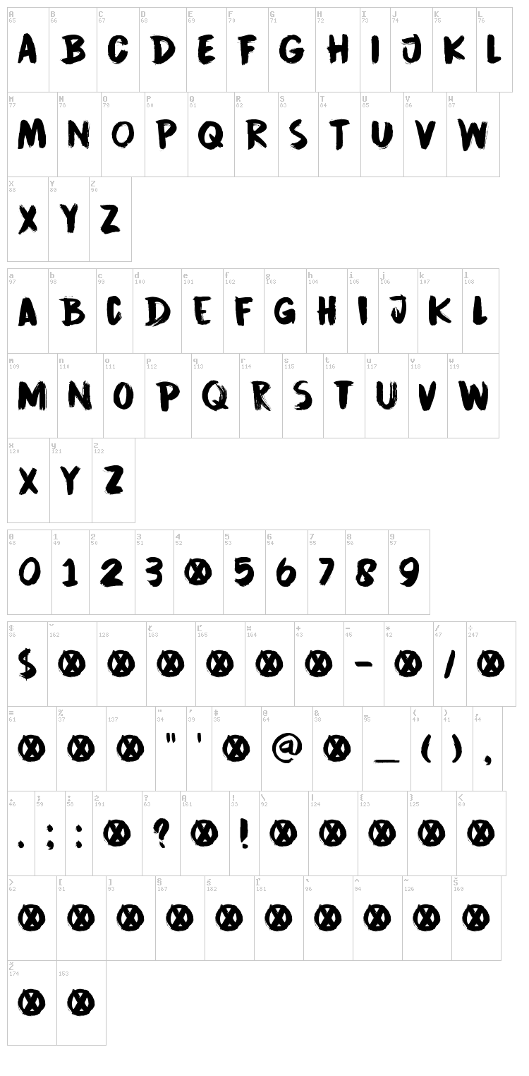 DK Cinnabar Brush font map